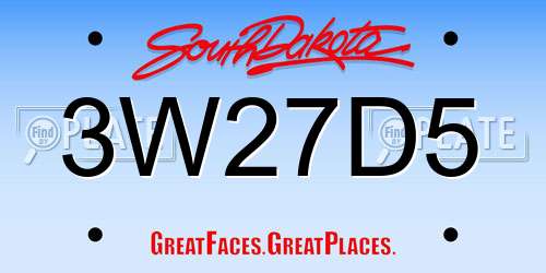 3W27D5 South Dakota License Plate