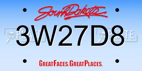 3W27D8 South Dakota License Plate