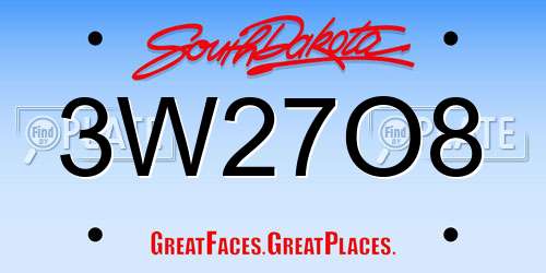 3W27O8 South Dakota License Plate