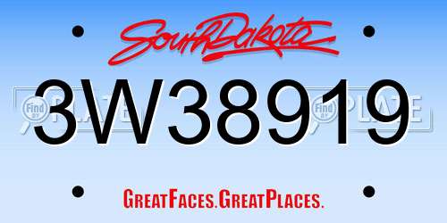 3W38919 South Dakota License Plate