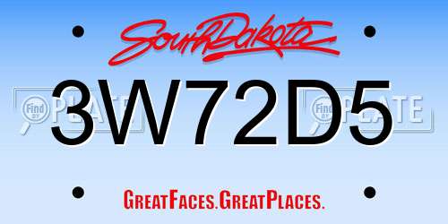 3W72D5 South Dakota License Plate
