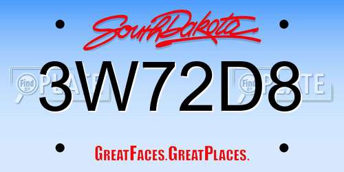 3W72D8 South Dakota License Plate