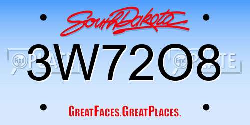 3W72O8 South Dakota License Plate