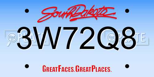3W72Q8 South Dakota License Plate