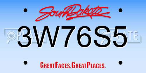 3W76S5 South Dakota License Plate