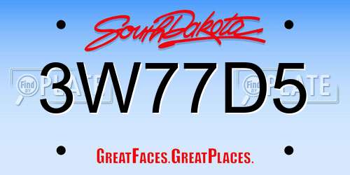 3W77D5 South Dakota License Plate