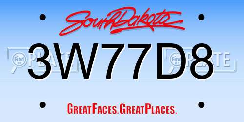 3W77D8 South Dakota License Plate