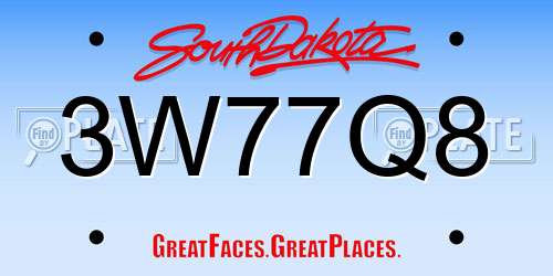 3W77Q8 South Dakota License Plate
