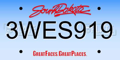 3WES919 South Dakota License Plate