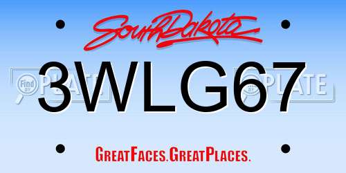 3WLG67 South Dakota License Plate