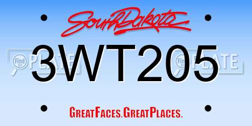 3WT205 South Dakota License Plate
