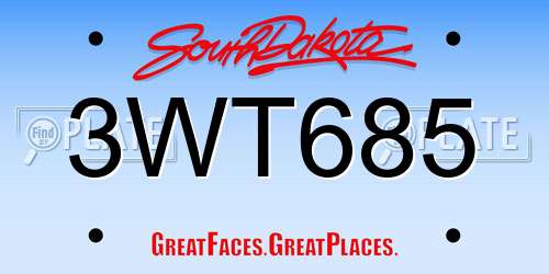3WT685 South Dakota License Plate