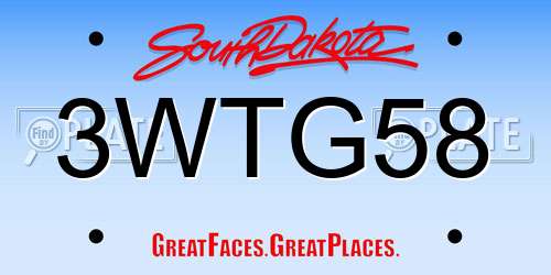 3WTG58 South Dakota License Plate