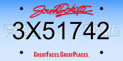 3X51742 South Dakota License Plate