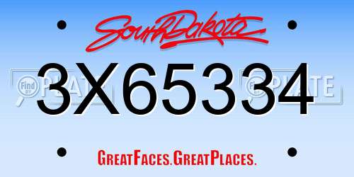 3X65334 South Dakota License Plate