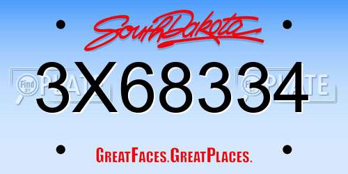 3X68334 South Dakota License Plate