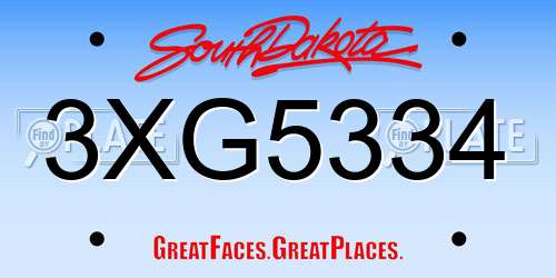 3XG5334 South Dakota License Plate