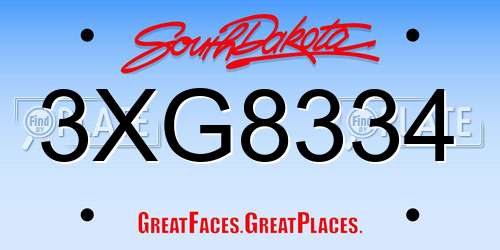 3XG8334 South Dakota License Plate