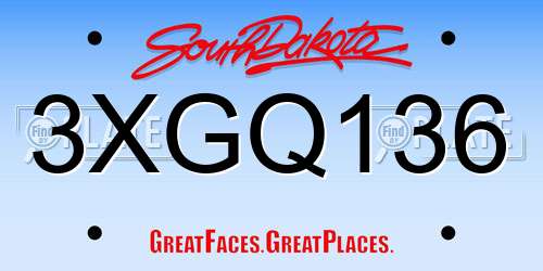 3XGQ136 South Dakota License Plate