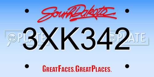 3XK342 South Dakota License Plate