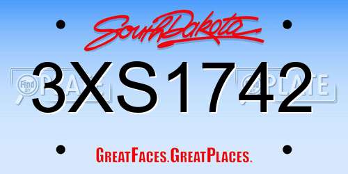 3XS1742 South Dakota License Plate