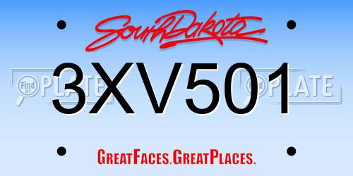 3XV501 South Dakota License Plate