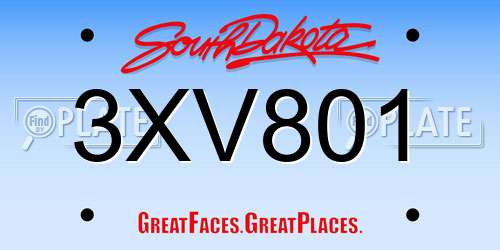 3XV801 South Dakota License Plate