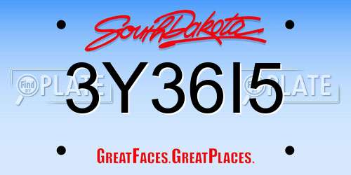 3Y36I5 South Dakota License Plate