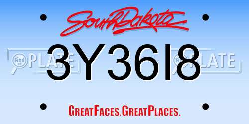 3Y36I8 South Dakota License Plate