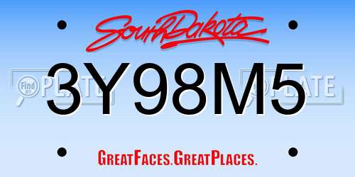3Y98M5 South Dakota License Plate