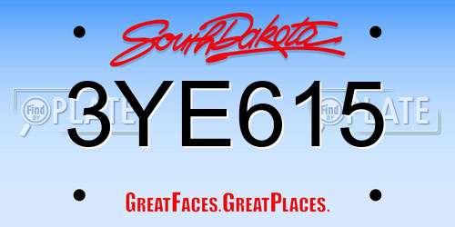 3YE615 South Dakota License Plate