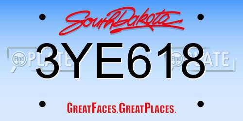 3YE618 South Dakota License Plate