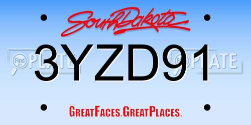 3YZD91 South Dakota License Plate