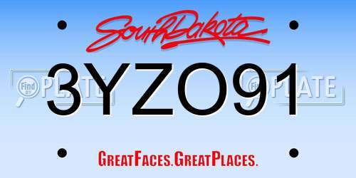 3YZO91 South Dakota License Plate