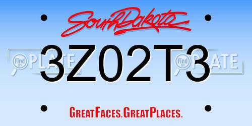 3Z02T3 South Dakota License Plate