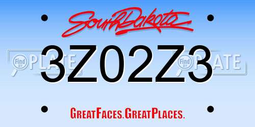 3Z02Z3 South Dakota License Plate