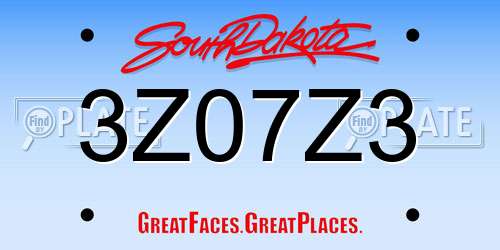3Z07Z3 South Dakota License Plate