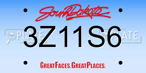3Z11S6 South Dakota License Plate