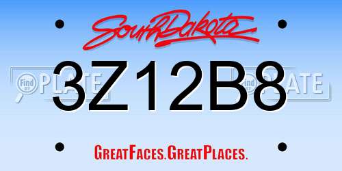 3Z12B8 South Dakota License Plate