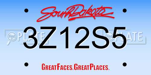 3Z12S5 South Dakota License Plate