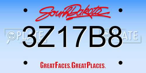3Z17B8 South Dakota License Plate
