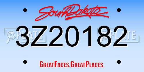 3Z20182 South Dakota License Plate