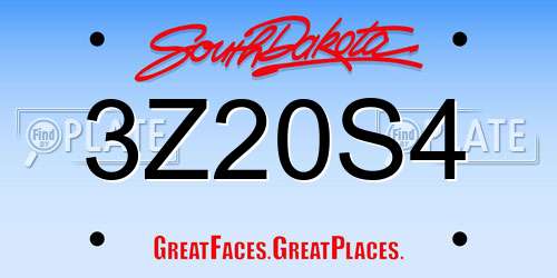 3Z20S4 South Dakota License Plate