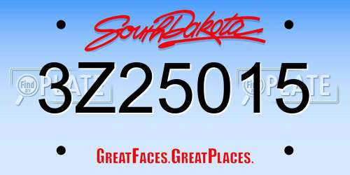 3Z25015 South Dakota License Plate