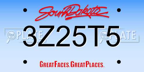 3Z25T5 South Dakota License Plate