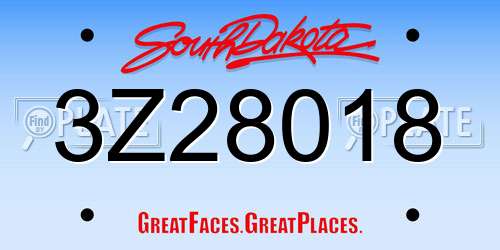 3Z28018 South Dakota License Plate