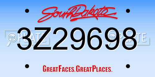 3Z29698 South Dakota License Plate