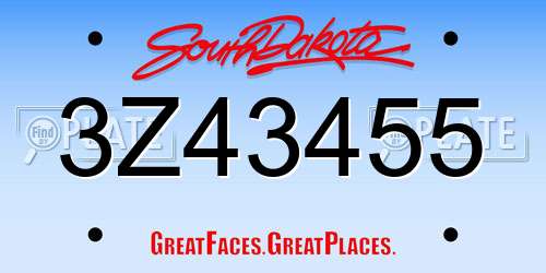 3Z43455 South Dakota License Plate