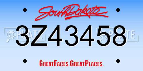 3Z43458 South Dakota License Plate