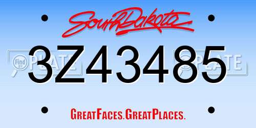 3Z43485 South Dakota License Plate